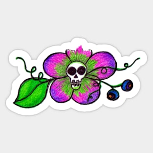 Skull Flower and Blueberries Sticker